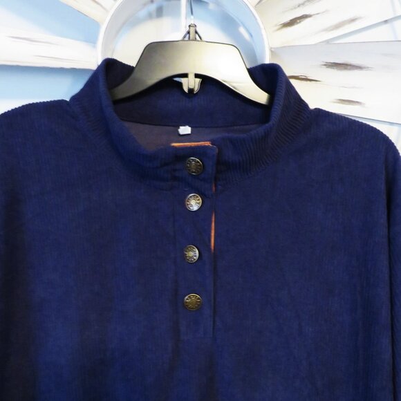 NWOT‎ Navy Lightweight Ribbed Shirt with Brown Accent Size Medium - Picture 2 of 6